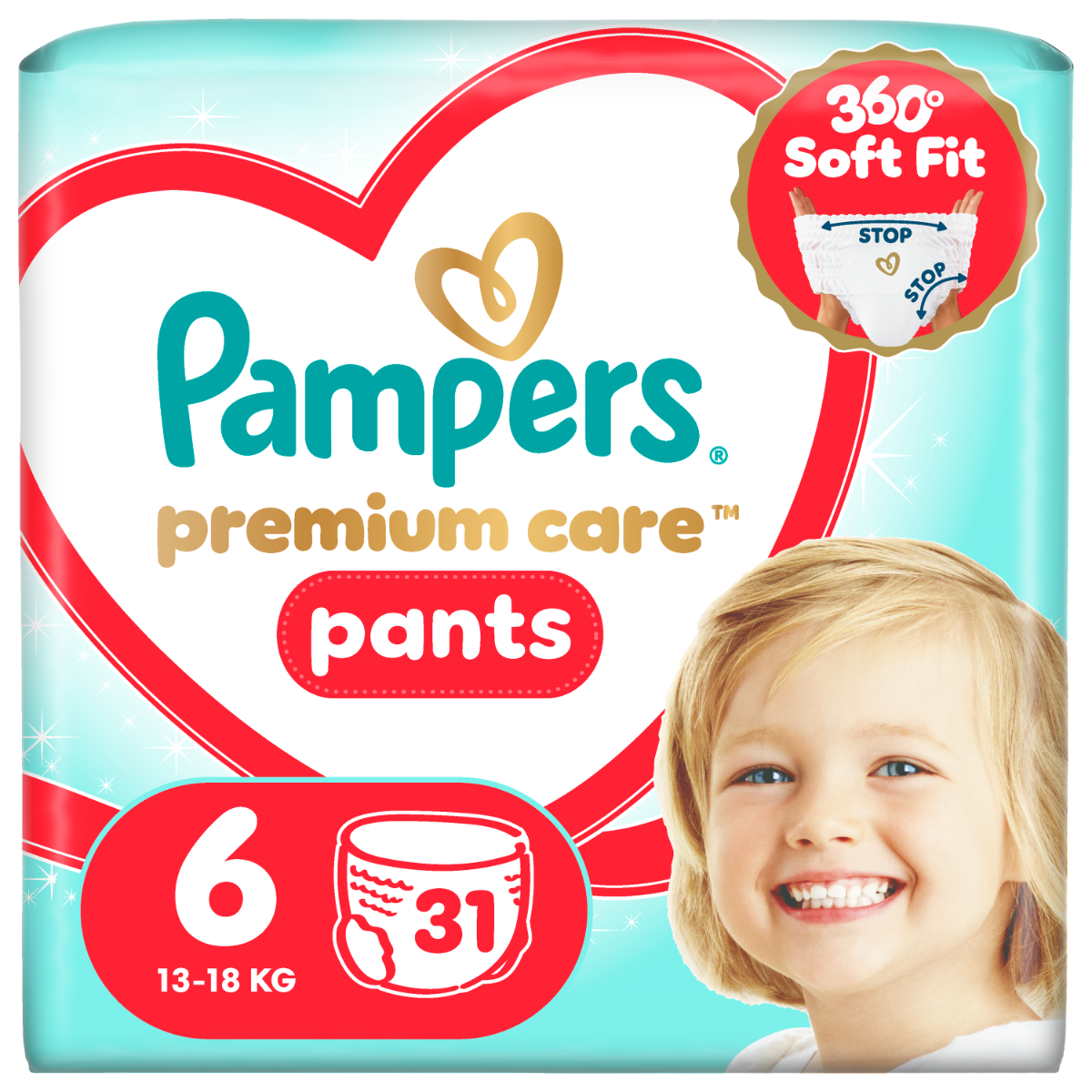 Scutece Premium Care Pants Nr.6 13-19 kg, 31 bucati, Pampers