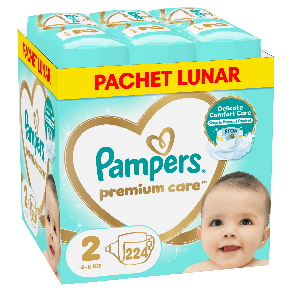 Scutece Premium Care XXL Marimea 2 pentru 4-8kg, 224 bucati, Pampers