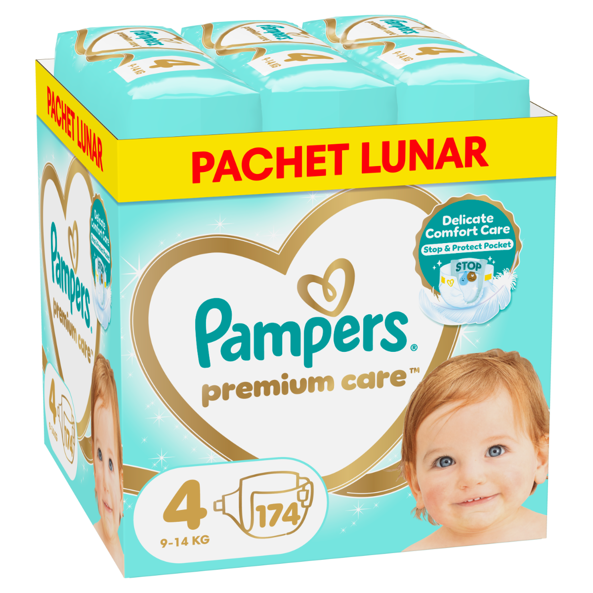 Scutece Premium Care XXL Marimea 4 pentru 9-14kg, 174 bucati, Pampers