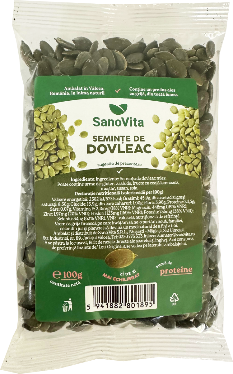 Seminte de dovleac, 100g, SanoVita