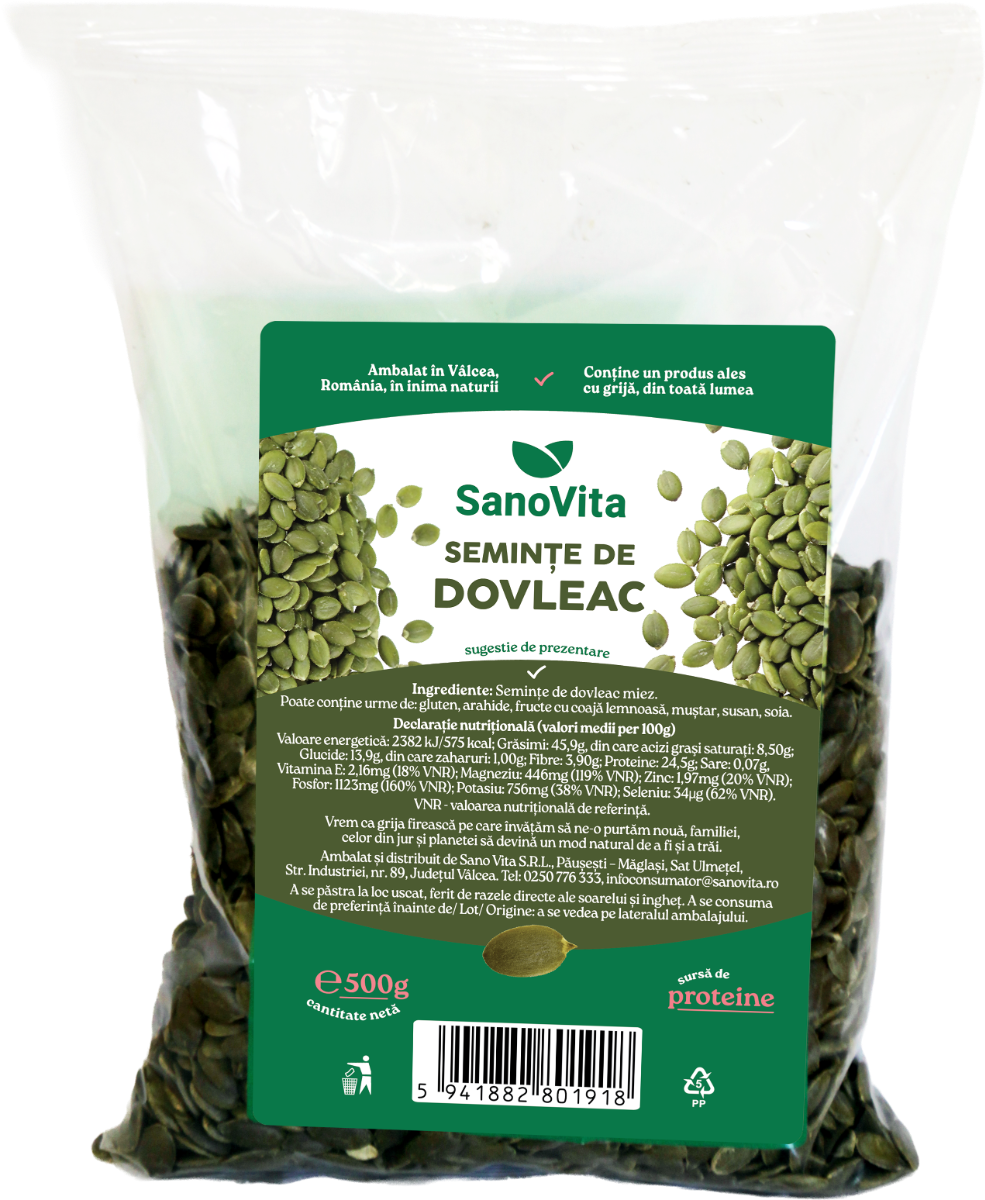 Seminte de dovleac, 500g, SanoVita