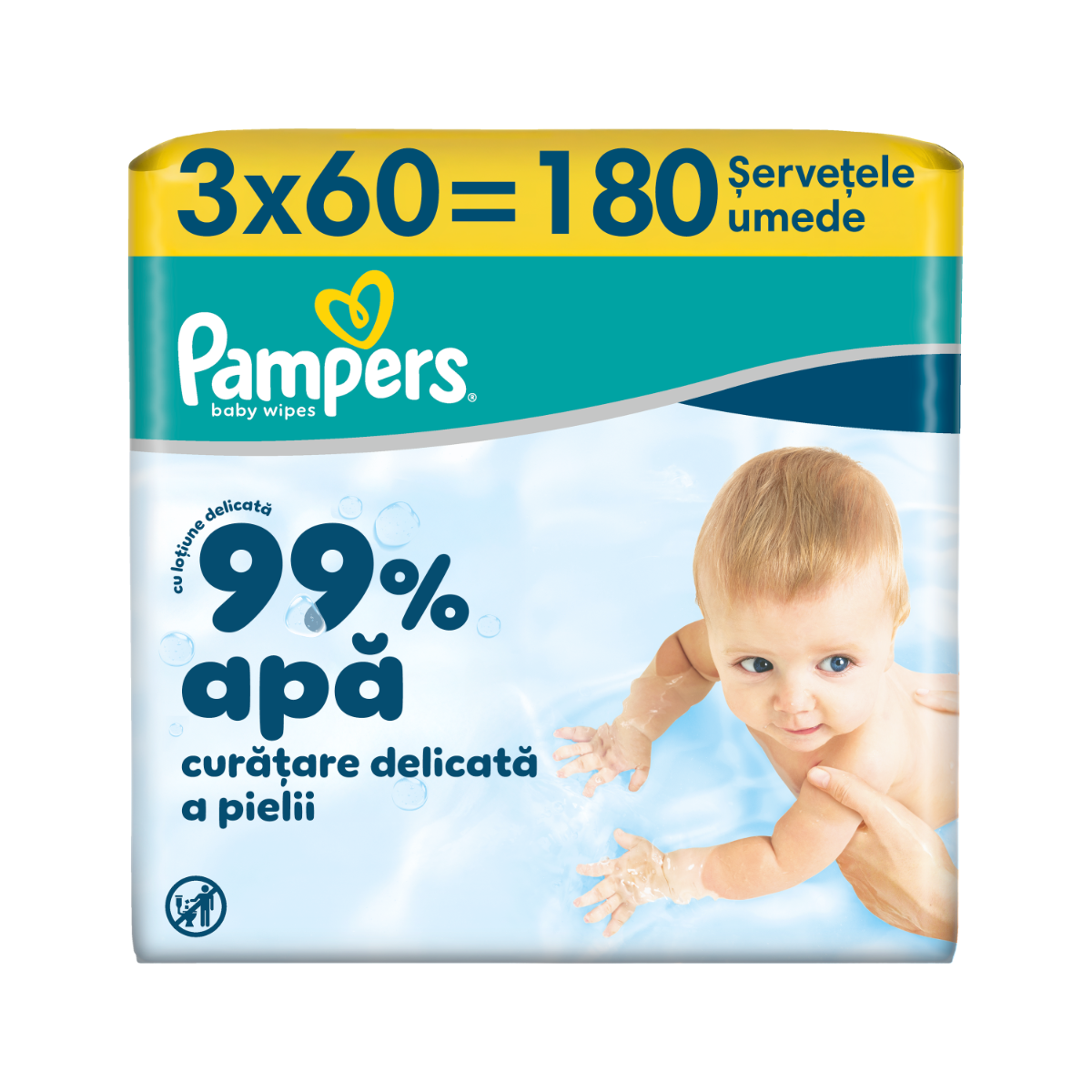 Servetele umede 99% apa cu lotiune usoara, 180 bucati, Pampers