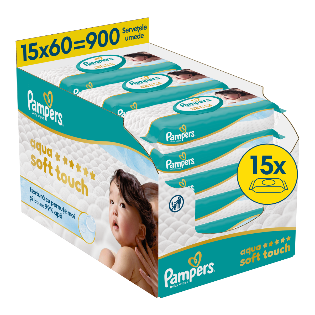 Servetele umede 99% apa cu lotiune usoara, 900 bucati, Pampers