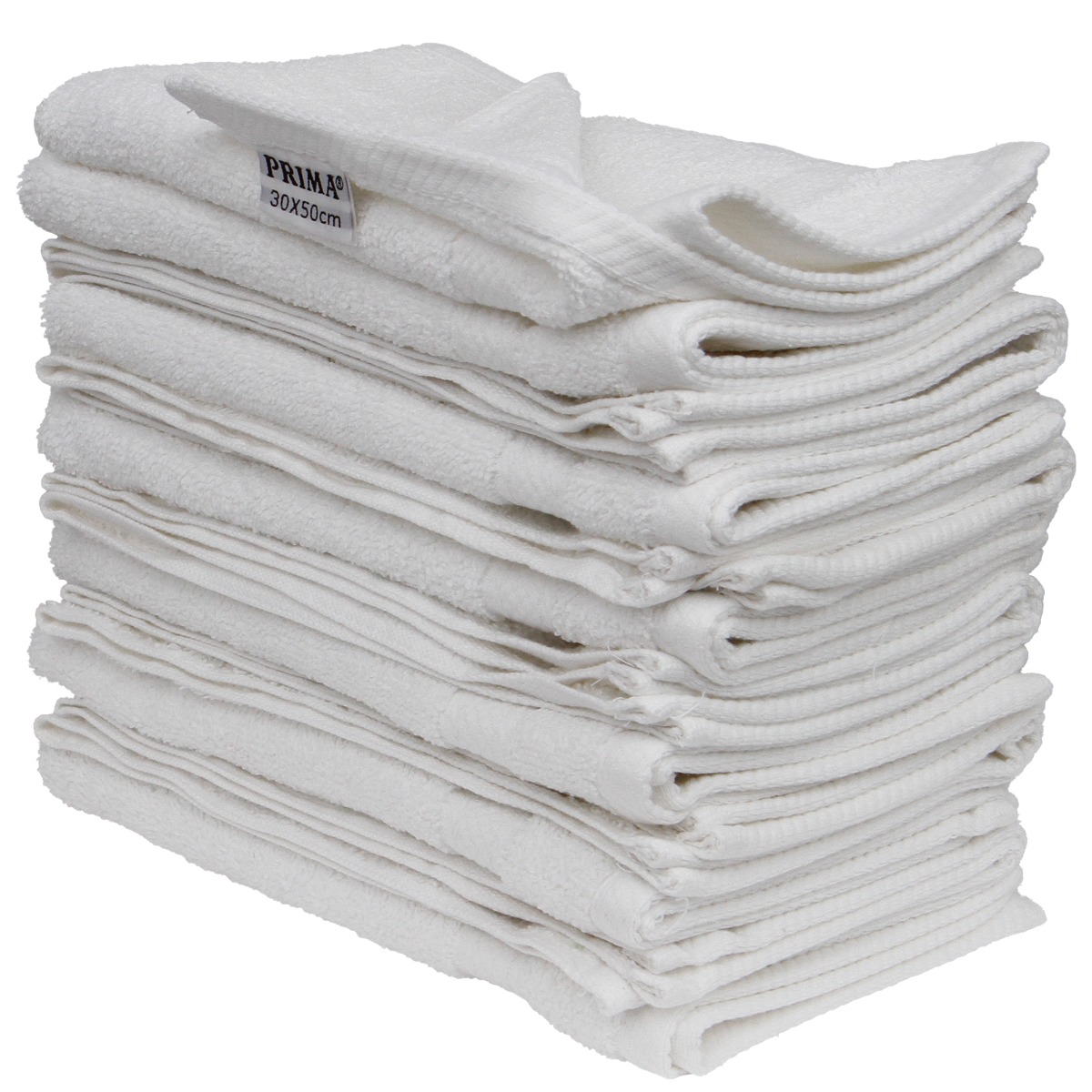 Set 12 prosoape baie, PRIMA, bumbac 100%, 30x50cm, 600g/m2, albe