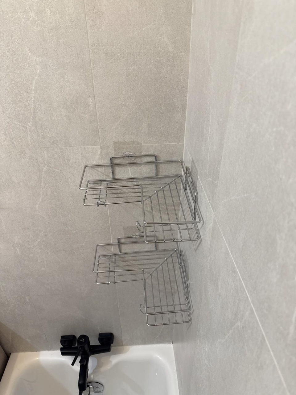Set 2 etajere baie fără găurire – prindere prin lipire, finisaj cromat - poza 4