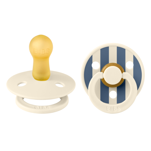 Set 2 suzete cu tetina rotunda din latex 6 luni+ Colour Studio Collection Stripe Ivory/Steel Blue, 1 bucata, Bibs