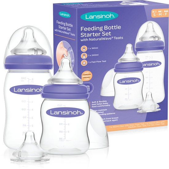 Set biberon M, 160ml, 1 bucata + biberon S, 240ml, 1 bucata + tetina flux rapid, 1 bucata, Lansinoh
