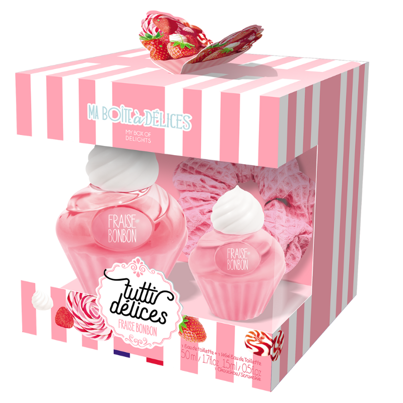 Set cadou dama Tutti Delices Fraise Bonbon, Corania | EDT 50 ml + EDT15 ml + accesoriu par