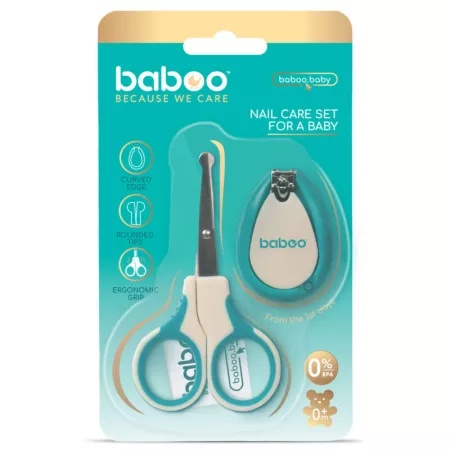 Set ingrijire unghii bebe cu forfecuta si unghiera, Verde, 0 luni+, Baboo