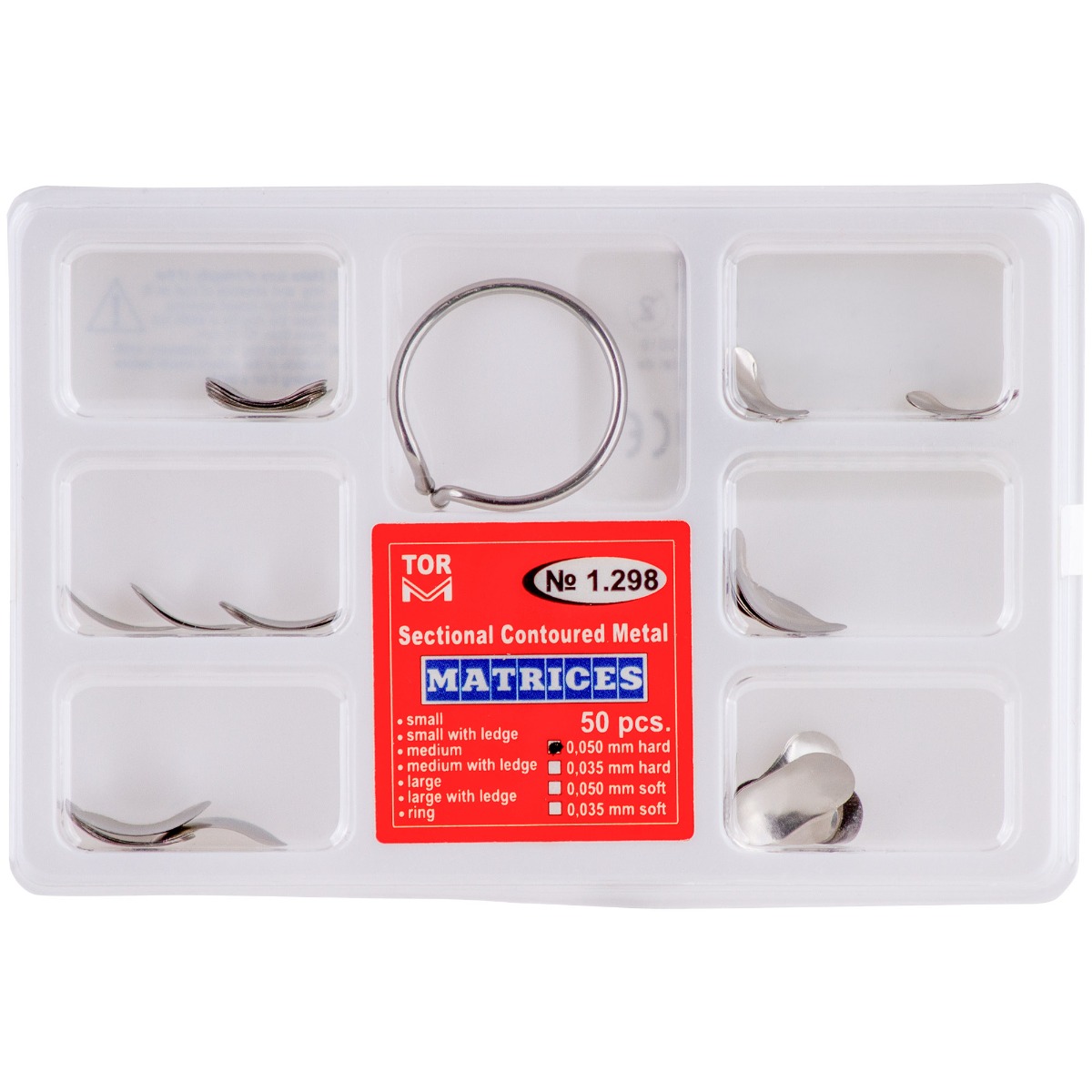 Set matrici sectionale metalice asortate din otel inoxidabil, 50 microni, 50 buc + inel aplicator