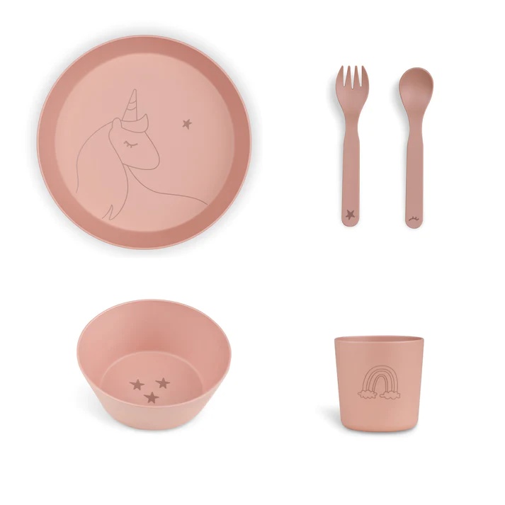 Set pentru hranire cu 4 piese - Unicorn Blush Pink, Citron