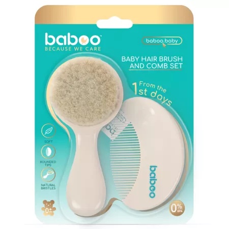 Set perie si pieptene bebe, Alb, 0 luni+, Baboo