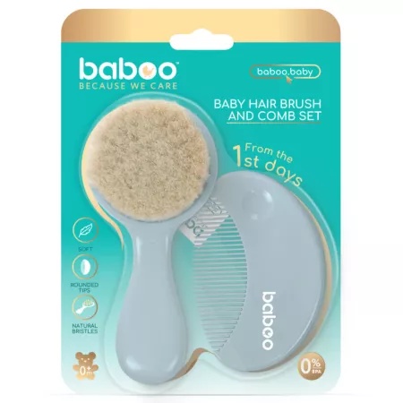 Set perie si pieptene bebe, Albastru, 0 luni+, Baboo