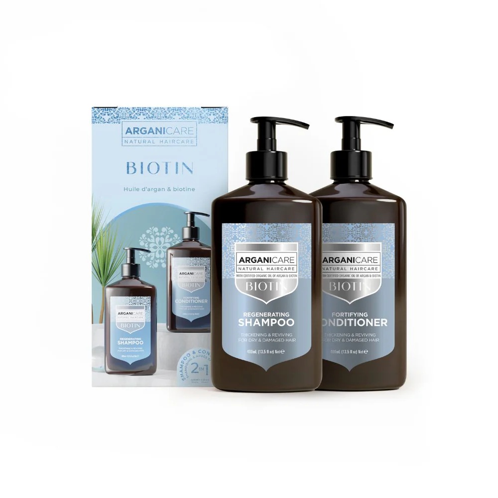 Set Sampon & Balsam cu Biotina pentru par uscat sau deteriorat, Arganicare