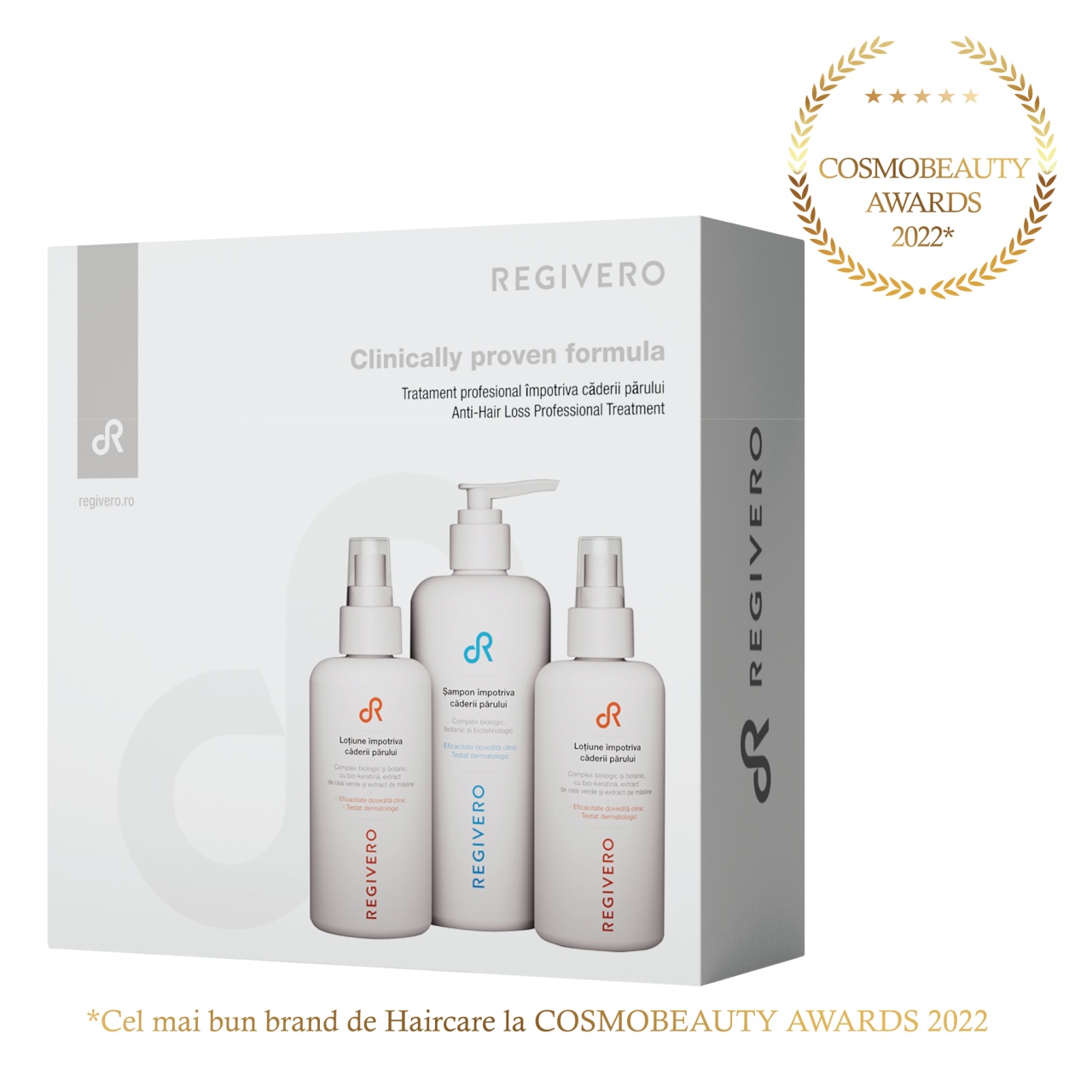 Set Sampon impotriva caderii parului, 250ml, 1 bucata + Lotiune impotriva caderii parului, 150ml, 2 bucati, Regivero