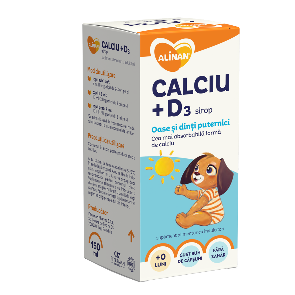 Sirop copii Alinan Calciu + Vit D3 , 150ml, Fiterman