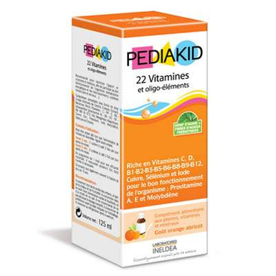 Sirop cu 22 de Vitamine si Oligoelemente portocale si caise, 125 ml, Pediakid