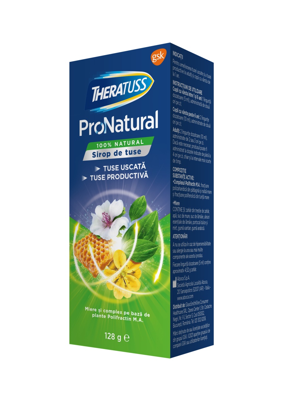 Sirop tuse uscata si productiva Theratuss ProNatural, 12 8g, Glaxosmithkline