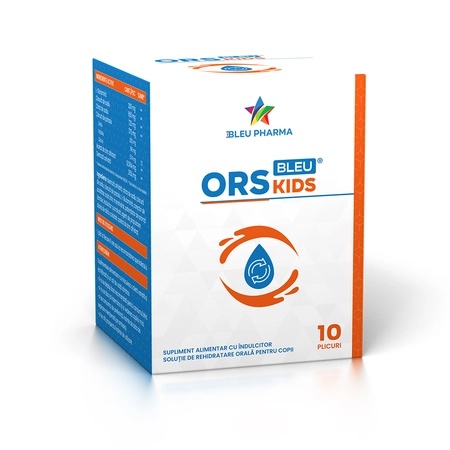 Solutie de rehidratare orala pentru copii ORS Kids Bleu, 10 plicuri, 5.5 g, Bleu Pharma