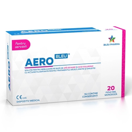 Solutie pentru nebulizare pe baza de apa si acid hialuronic Aero Bleu, 5ml, 20 fiole, Bleu Pharma