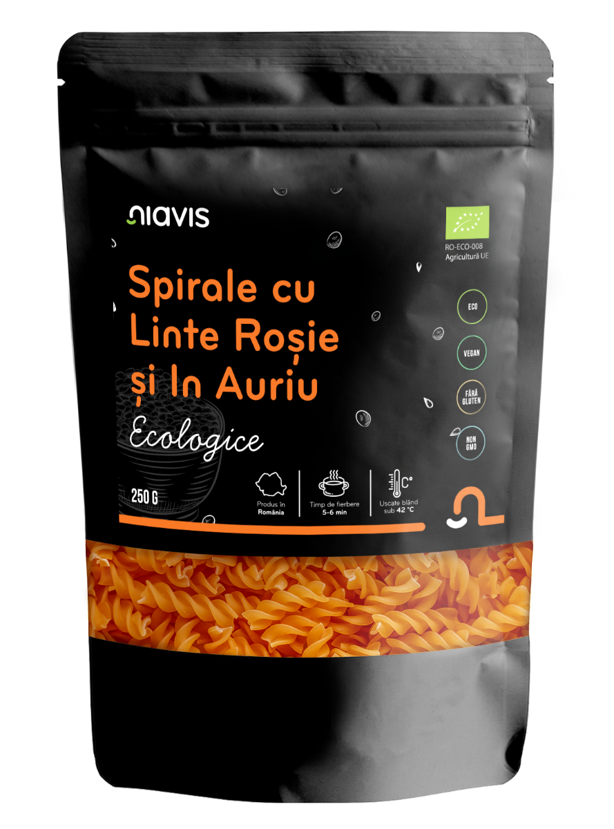 Spirale ecologice cu linte rosie si in auriu, 250g, Niavis