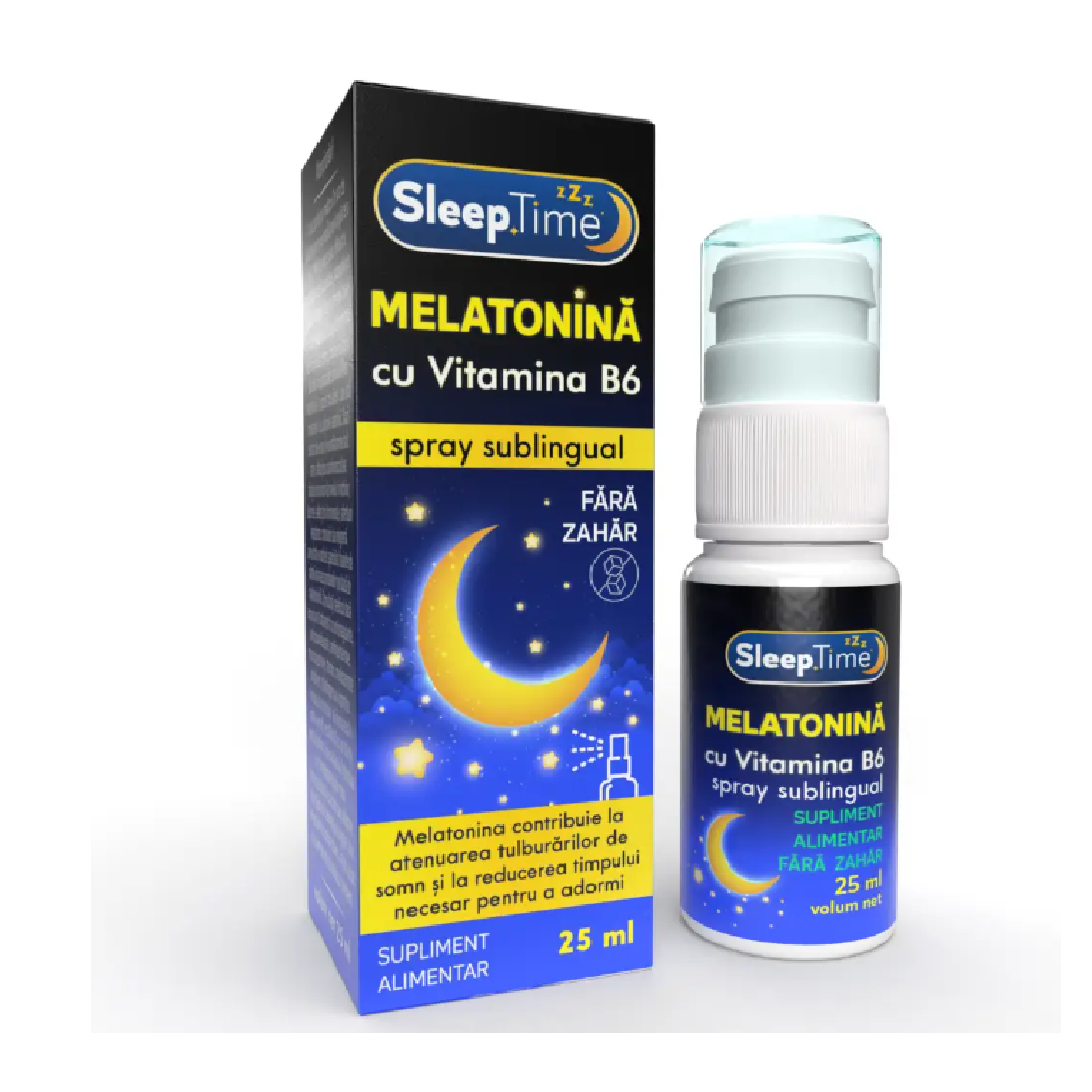 Spray sublingual cu melatonina si vitamina B6 SleepTime, 25 ml, Justin Pharma