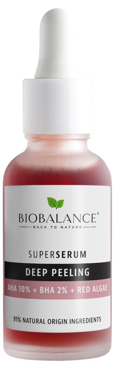 Super Serum Exfoliere Profunda cu AHA 10% + BHA 2% + Extract de Alge Rosii, 30ml, Bio Balance