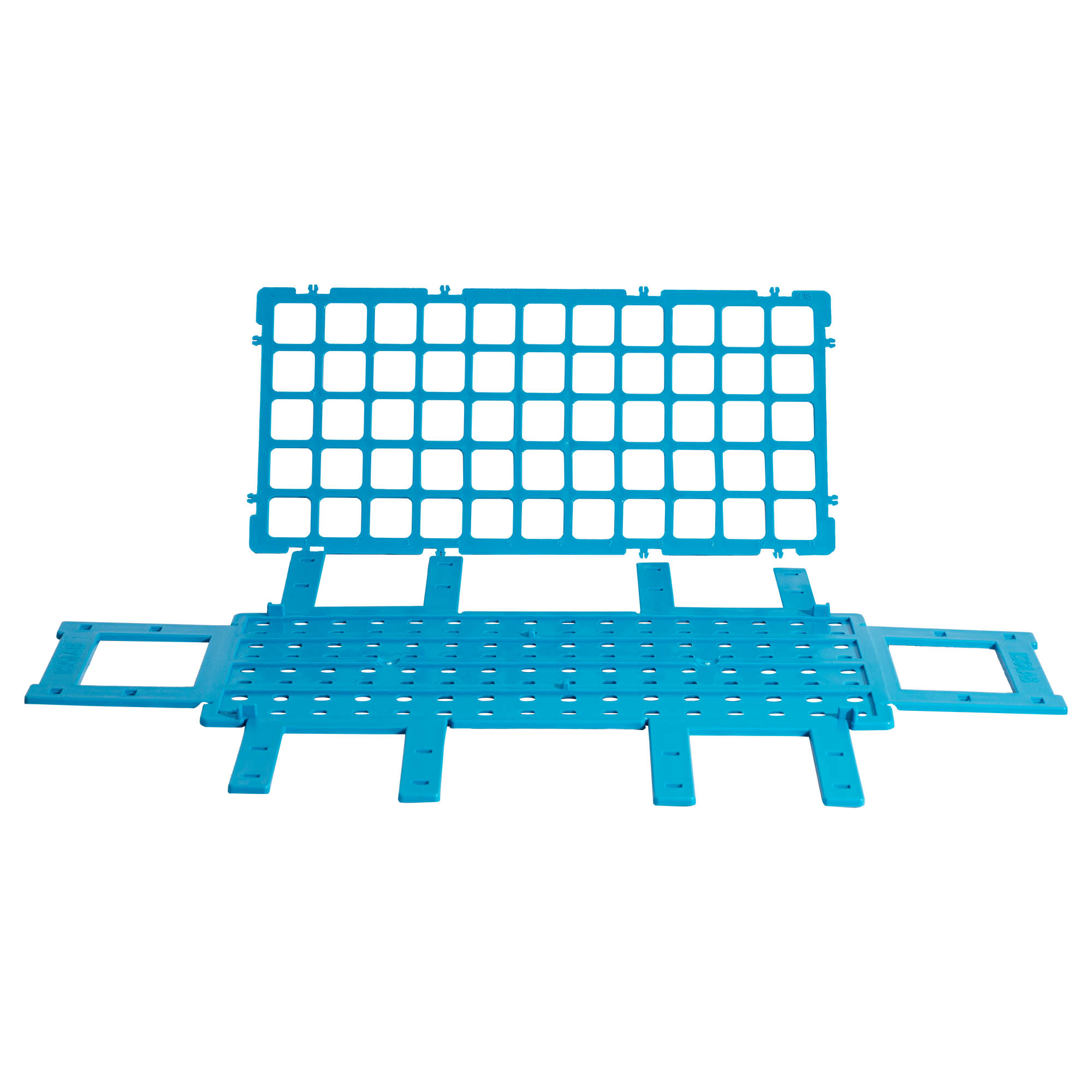 Suport din polipropilena pentru eprubete, albastru, 40 pozitii Ø 18-20 mm, 160×275×70 mm