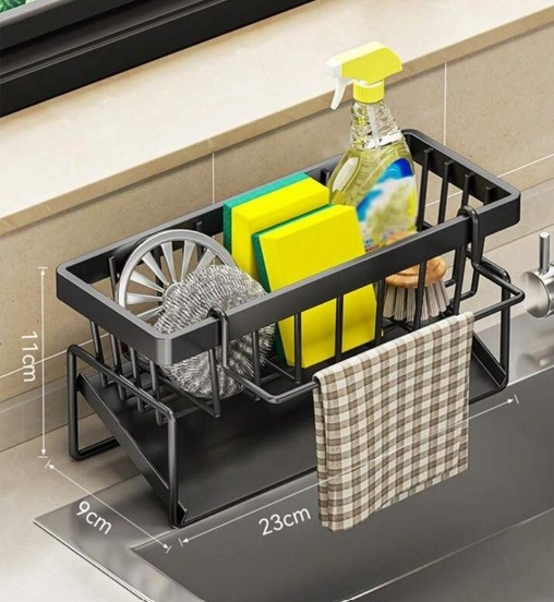 Suport pentru burete, de blat, negru, design rafinat si compact, ideal pentru bucătărie si baie - poza 2
