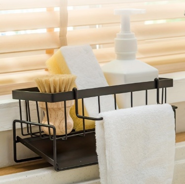 Suport pentru burete, de blat, negru, design rafinat si compact, ideal pentru bucătărie si baie - poza 4