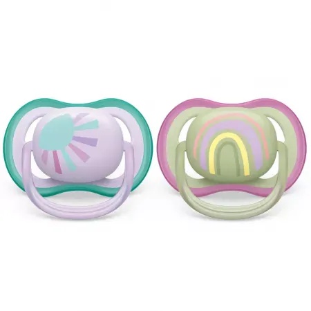 Suzete Ultra Air 0-6 luni, Verde si Roz, SCF085/59, 2 bucati, Philips Avent