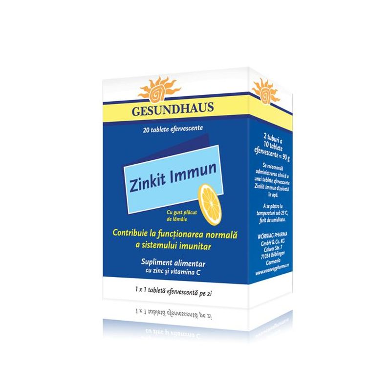 Tablete efervescente cu vitamina C si zinc Zinkit Immun | 20 de tablete