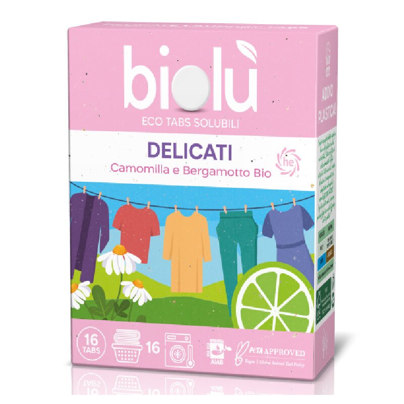 Tablete pentru masina de spalat rufe delicate cu musetel si bergamota ecologice 16 bucati 38g Biolu