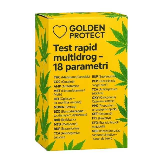 Test Rapid multidrog depistare 18 droguri din urina, 1 bucata, Golden Protect