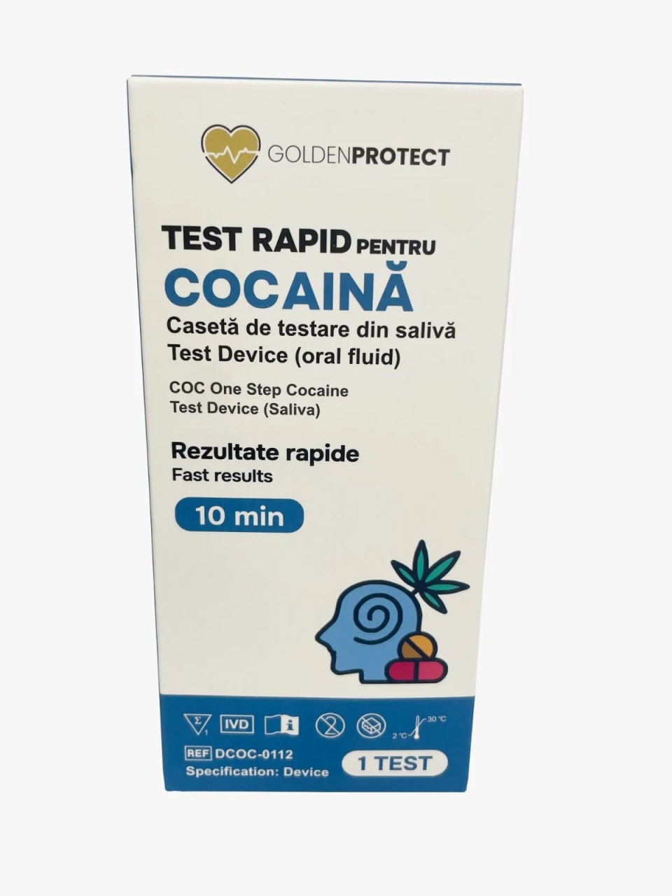 Test rapid pentru depistarea consumului de Cocaina (COC), 1 test, Golden Protect
