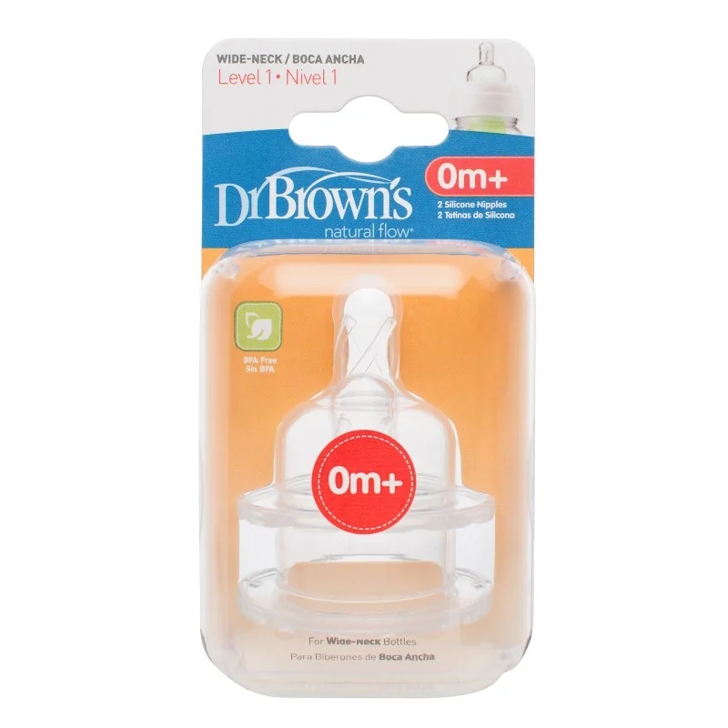 Tetina din silicon pentru gat larg, nivelul 1, 0luni+, 2 bucati, WN1201, Dr. Browns