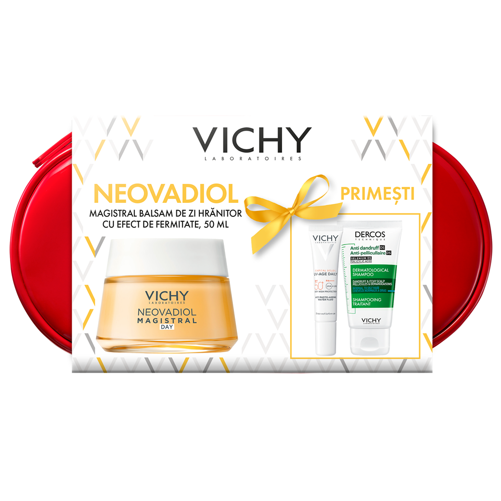 Trusa balsam de zi Neovadiol Magistral + Capital Soleil SPF 50+ + Dercos anti-matreata, Vichy | 50 ml + 15 ml + 50 ml