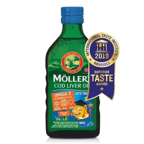 Ulei din ficat de cod cu aroma de Tutti Frutti, 250ml, Moller's