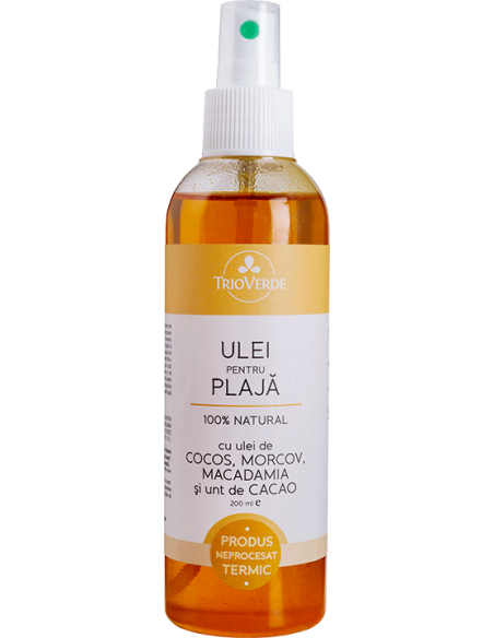 Ulei pentru plaja cu ulei de Cocos, Morcov, Macadamia si Cacao 200ml, TrioVerde