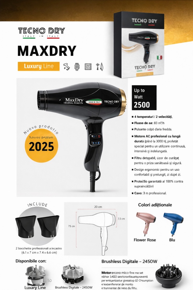 Uscător Profesional Tecno Dry MAXDRY – 2500W Luxury Line - poza 2