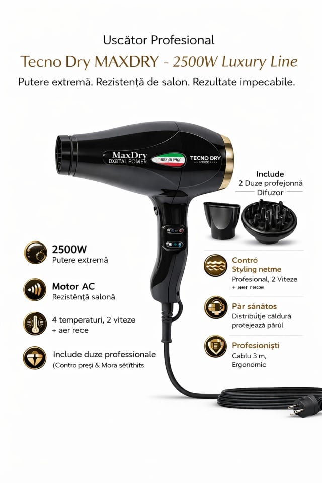 Uscător Profesional Tecno Dry MAXDRY – 2500W Luxury Line - poza 3