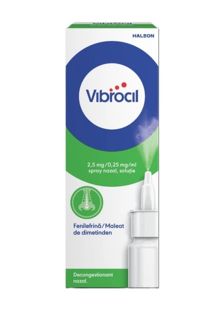 Vibrocil spray nazal, solutie, 2,5 mg/ 0,25 mg/ml, 15 ml, Haleon