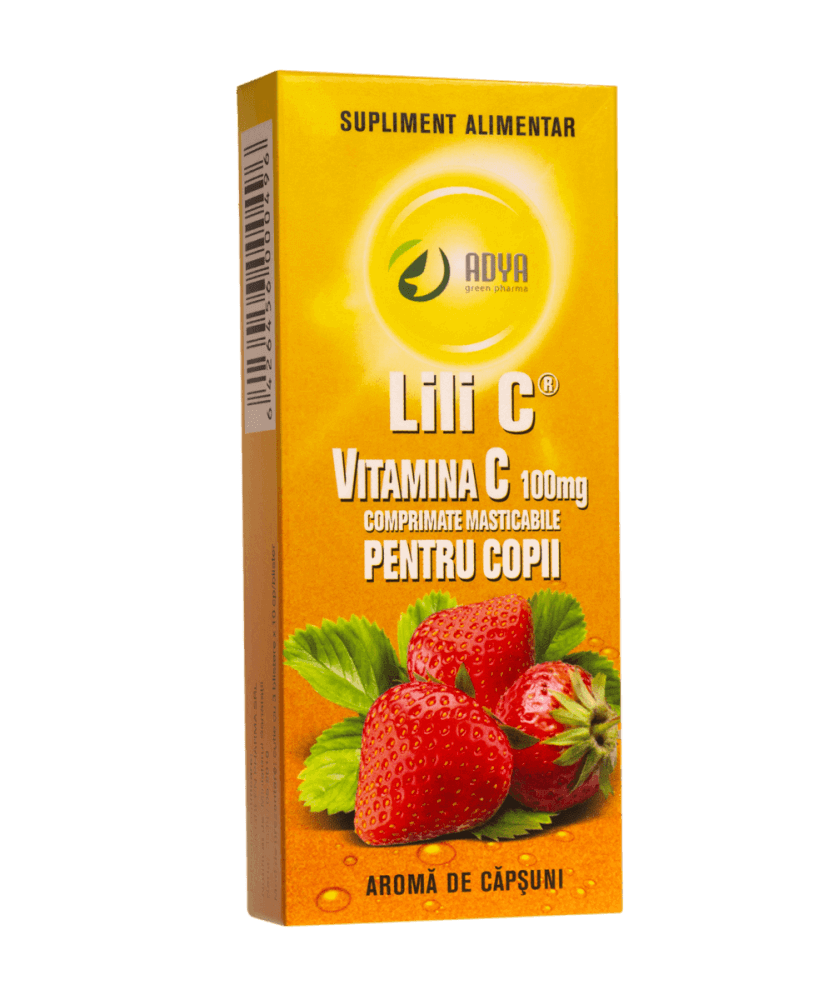 Vitamina C 100 mg pentru copii cu aroma de capsuni, Lili C, Adya Green Pharma | 30 comprimate