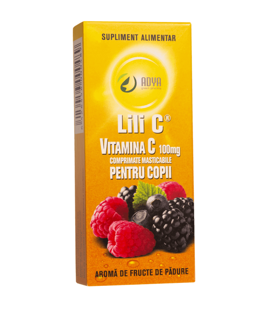 Vitamina C 100 mg pentru copii cu aroma de fructe de padure, Lili C, Adya Green Pharma | 30 comprimate