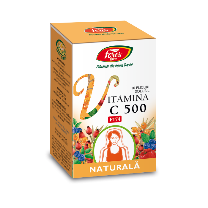 Vitamina C 500 naturala, 10 plicuri, Fares