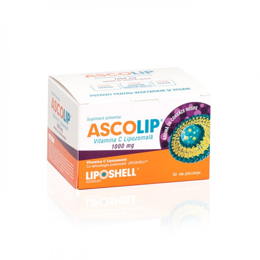 Vitamina C lipozomala 1000mg aroma coacaze negre, 30 plicuri, Ascolip, Liposhell