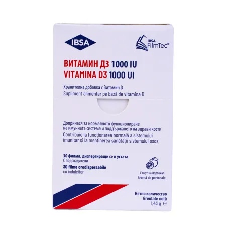 Vitamina D3, 1000 UI, 30 filme orodispersabile, Ibsa