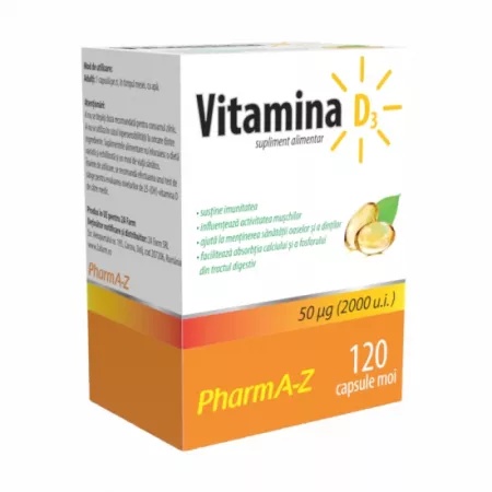 Vitamina D3 2000UI, 60 capsule, PharmA-Z