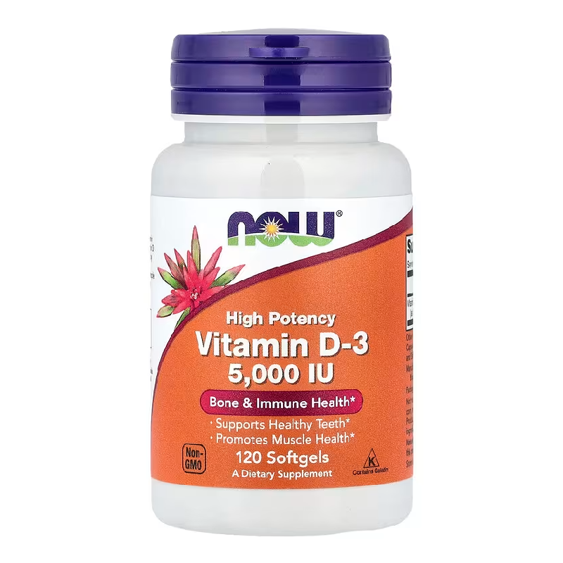 Vitamina D3, 5000 IU, 120 gelule moi, Now Foods