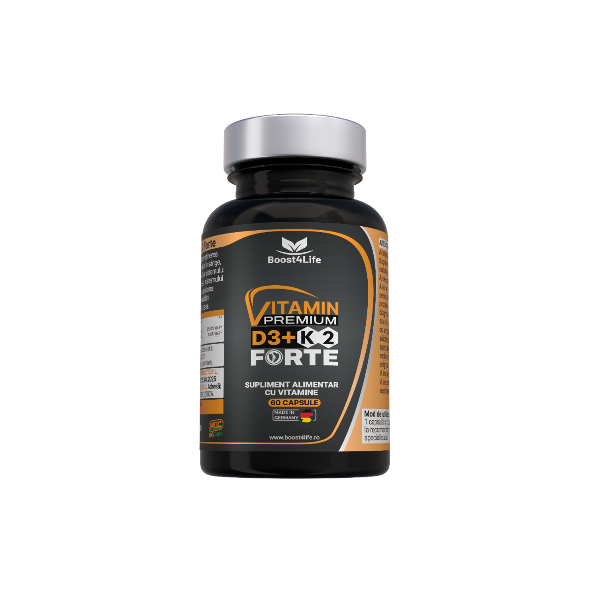 Vitamina D3+K2 Premium Forte 5000 UI, 60 capsule moi, Boost4Life